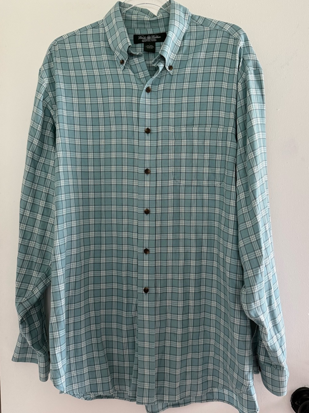 Brooks Brothers Country Club Shirt Men’s L Blue Plaid Cotton Cashmere